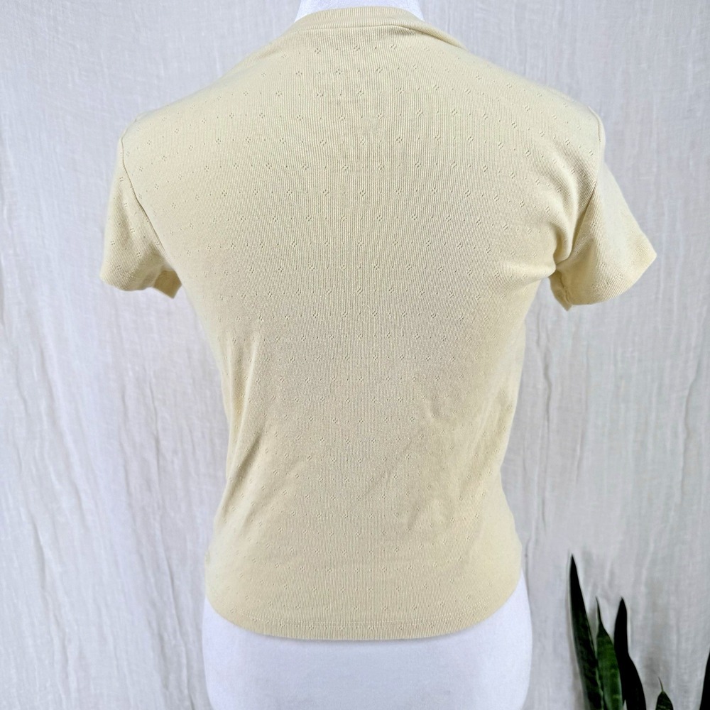 Strawberry Shortcake Baby Tee XS Twee Cottage Retro Butter Yellow Pointelle Knit - Picture 5 of 6
